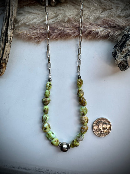 Mego's Vaulted Palomino & Sterling Pearl Necklace
