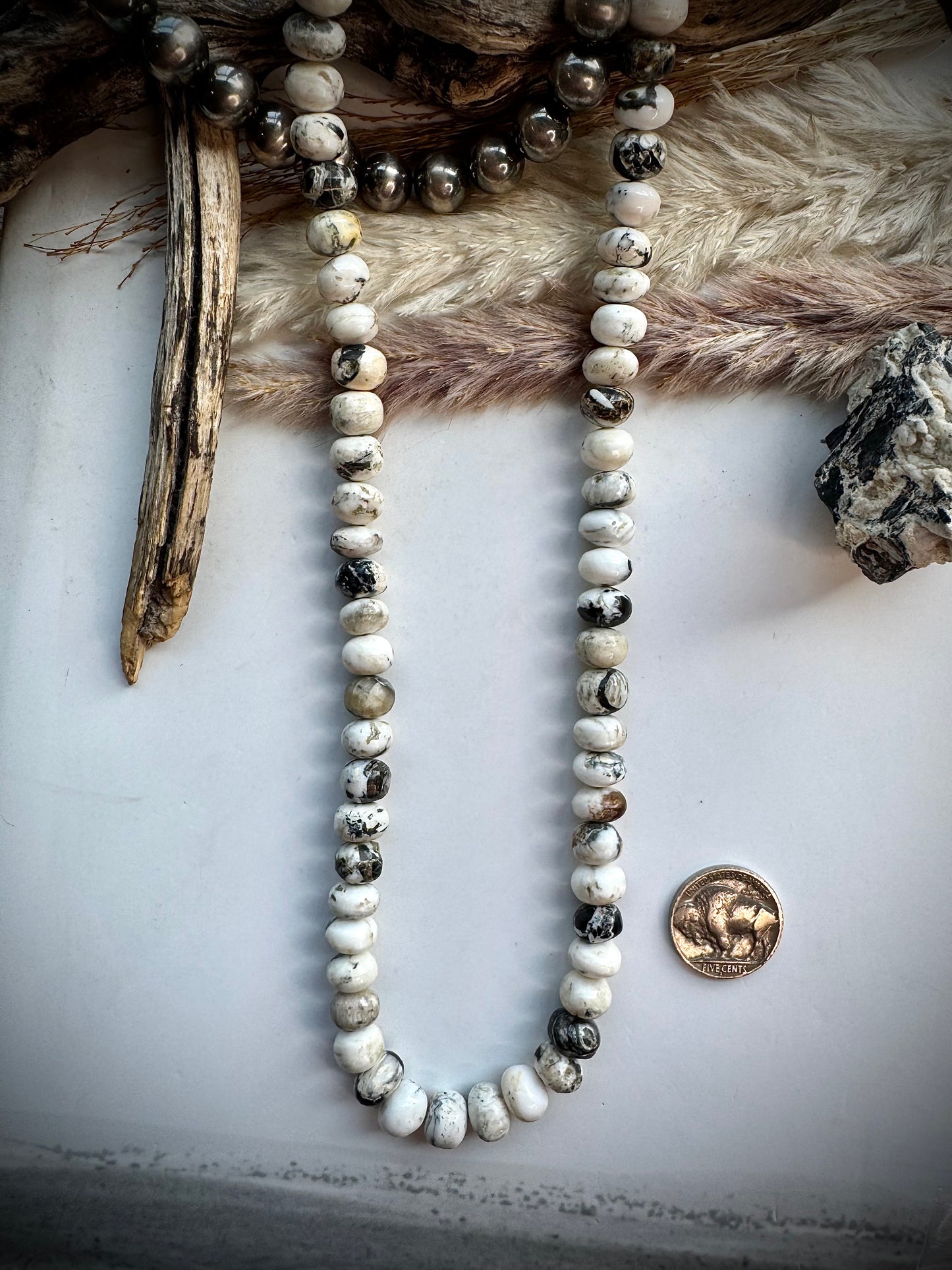 19" White Buffalo Beaded Necklace