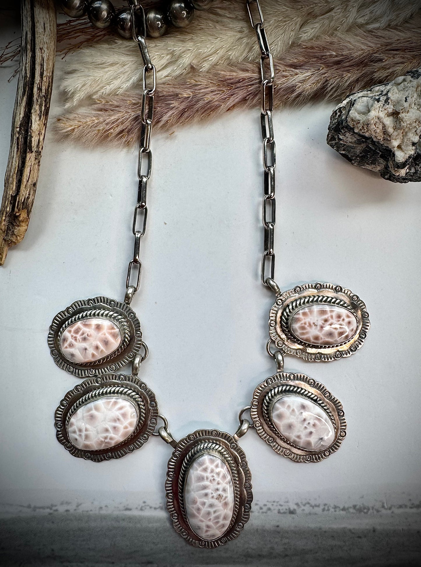 Jeff Largo Pink Natrolite Statement Necklace