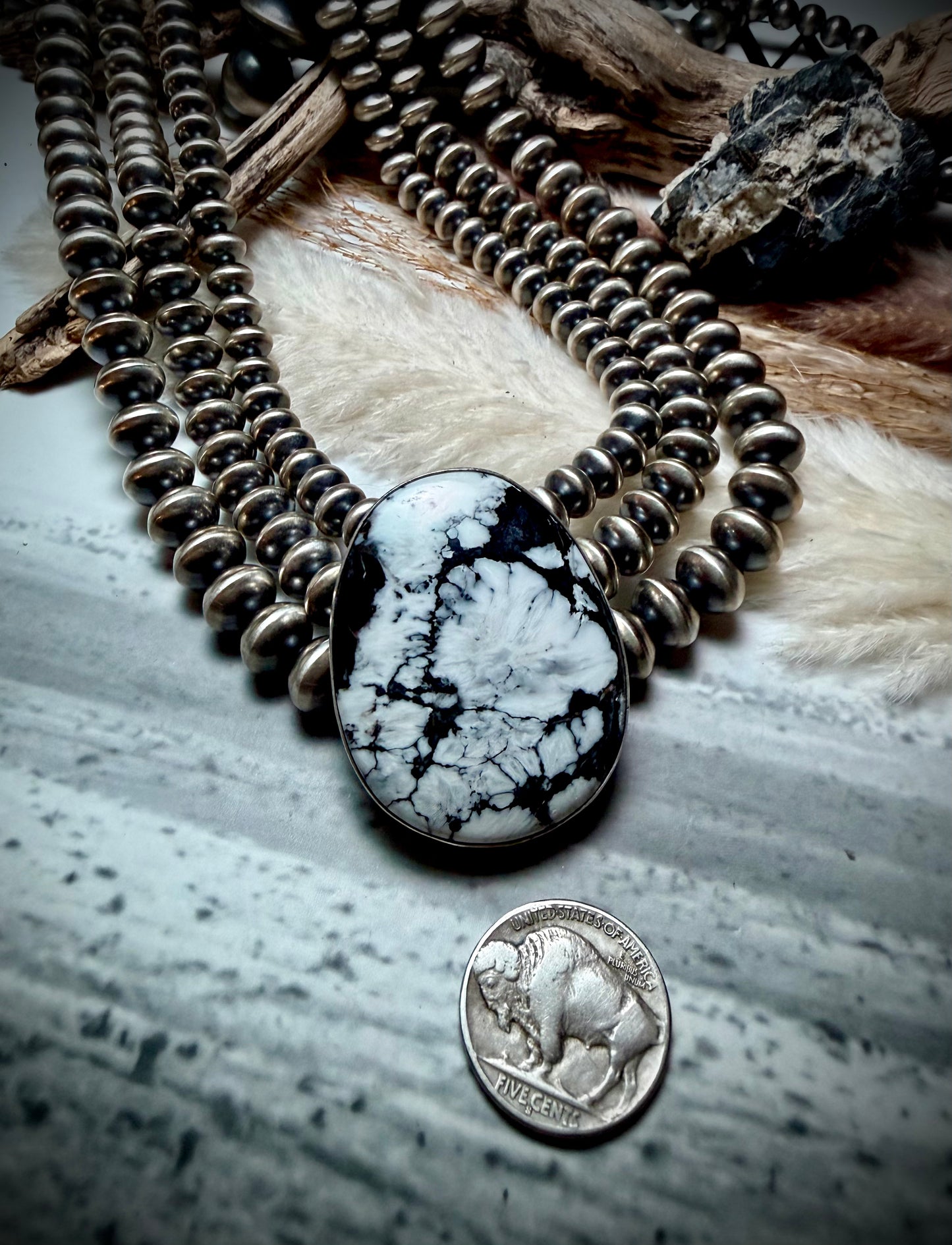 White Buffalo & Sterling Silver Princess Necklace by Eugene Gruber & Bryannen Halwood