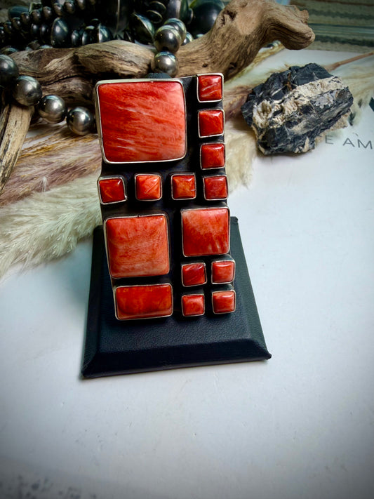 Red Spiny Squares Ring Size 8