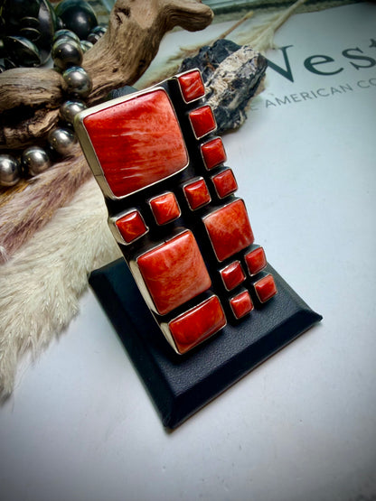 Red Spiny Squares Ring Size 8
