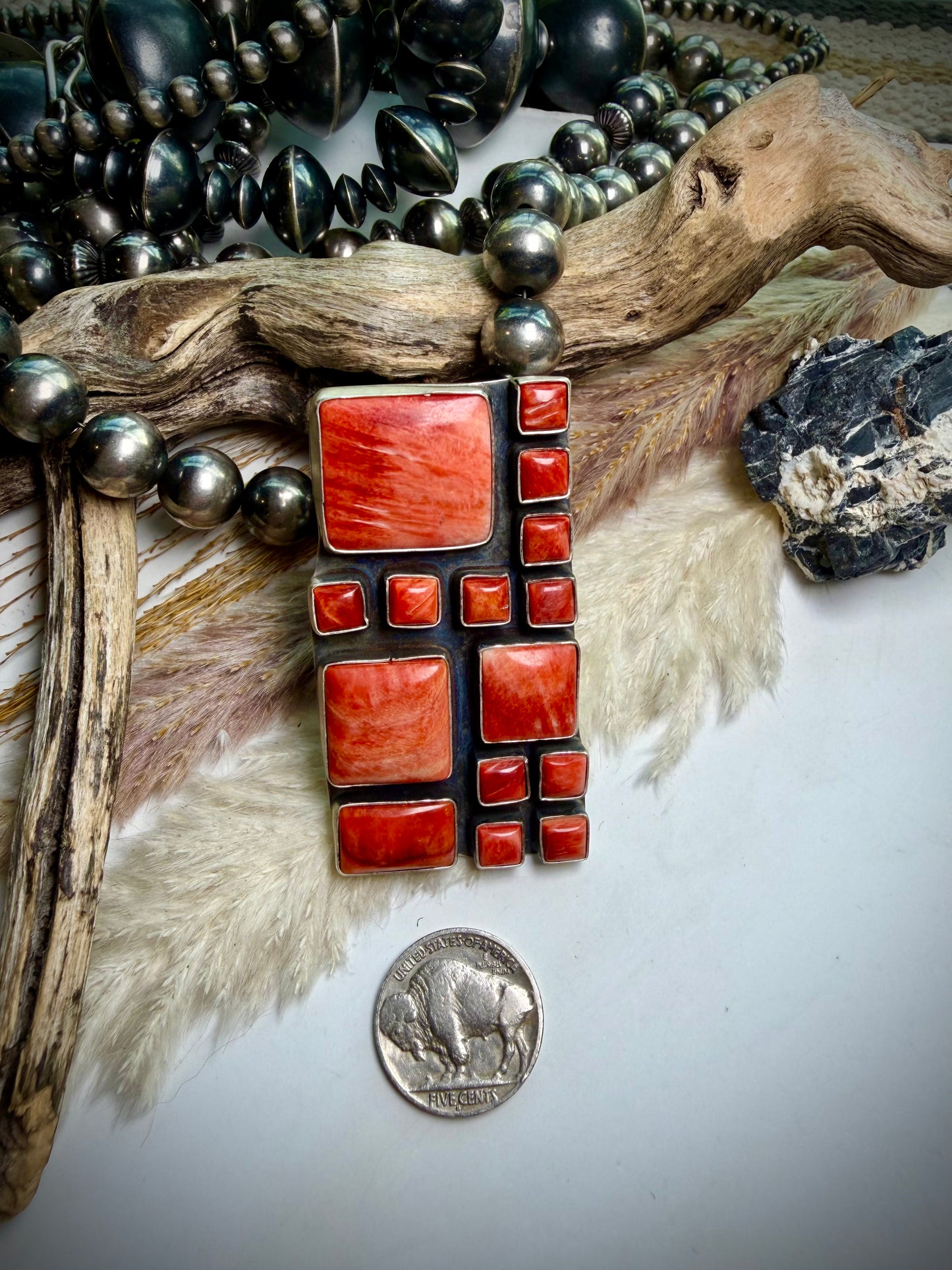 Red Spiny Squares Ring Size 8