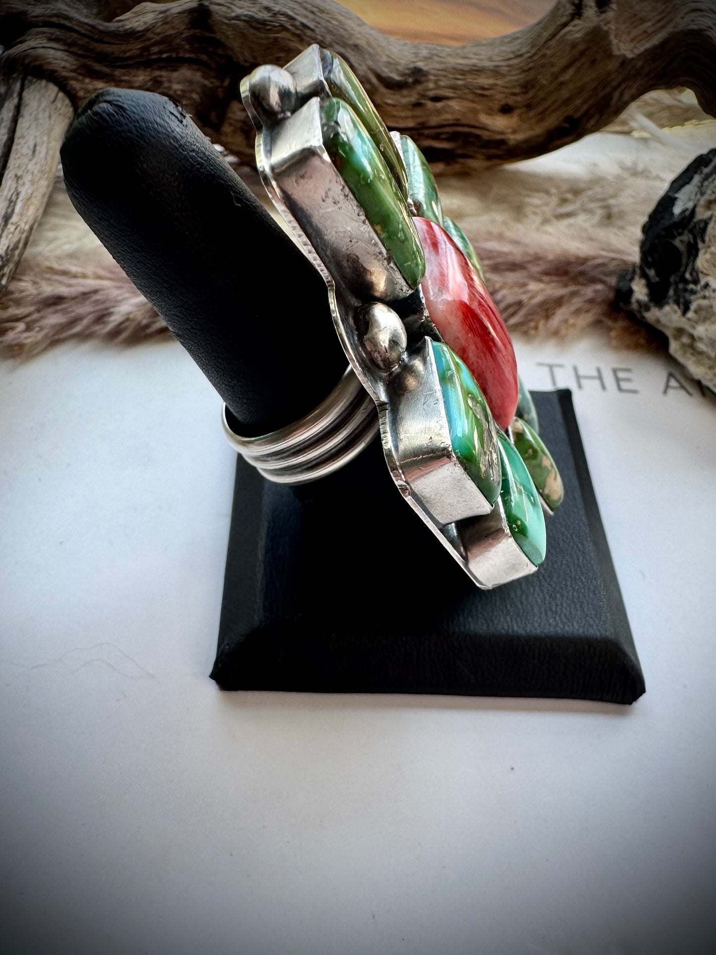 Delbert Sacatero Sonoran Gold & Red Spiny Ring- Adjustable