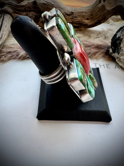 Delbert Sacatero Sonoran Gold & Red Spiny Ring- Adjustable