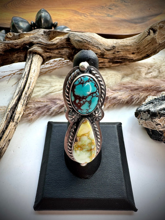 Delbert Sacatero Palomino and Prince Turquoise Ring- Adjustable
