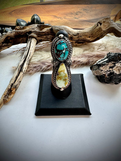 Delbert Sacatero Palomino and Prince Turquoise Ring- Adjustable