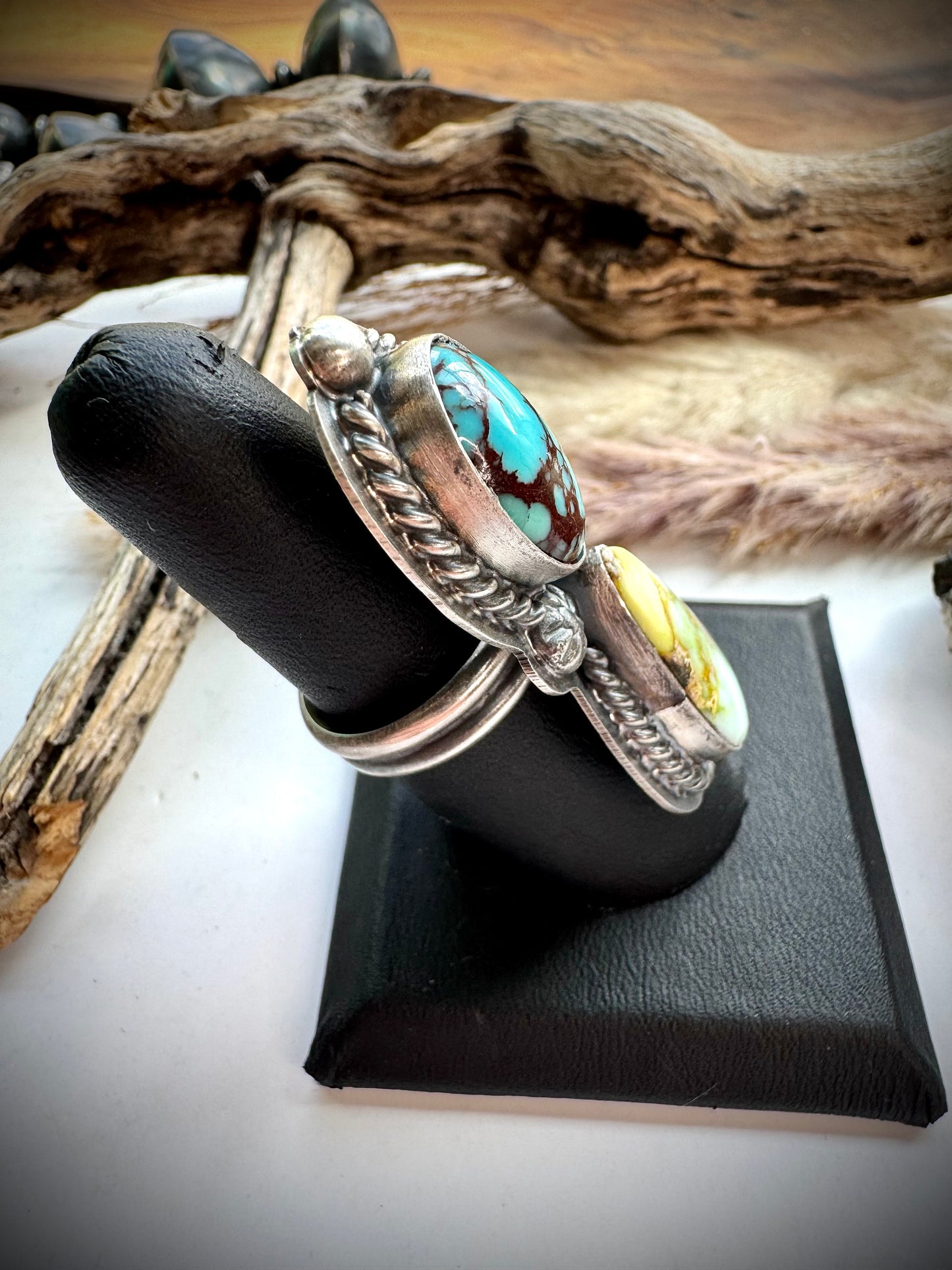 Delbert Sacatero Palomino and Prince Turquoise Ring- Adjustable