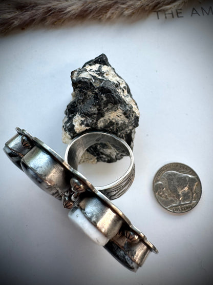 White Buffalo Cluster Ring- 9 1/2