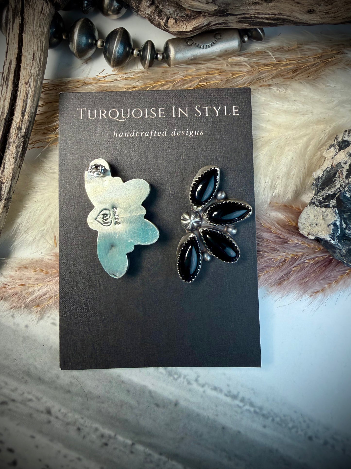 Black Onyx Cluster Earrings