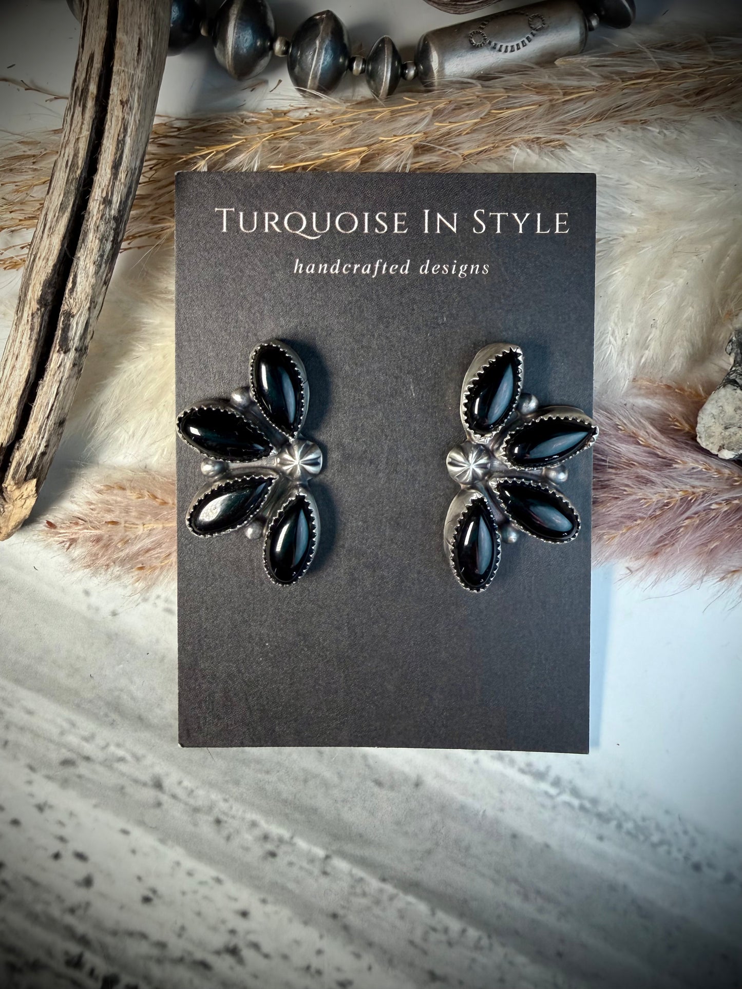 Black Onyx Cluster Earrings