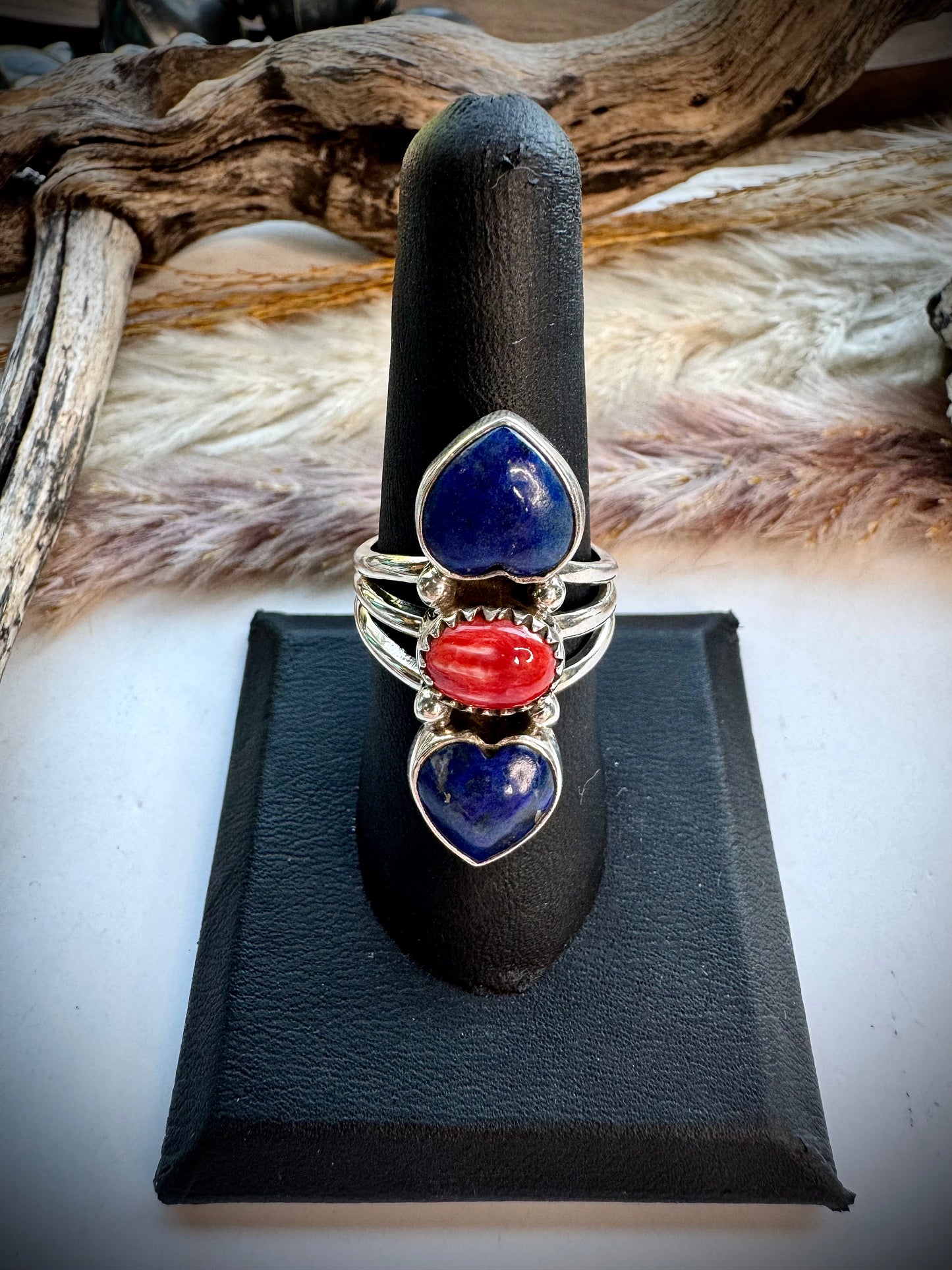 Red Spiny & Lapis Ring- Size 7 1/2