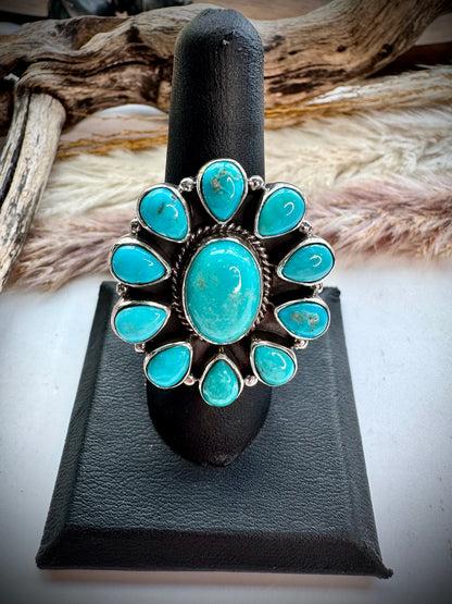Adjustable Turquoise Cluster Ring
