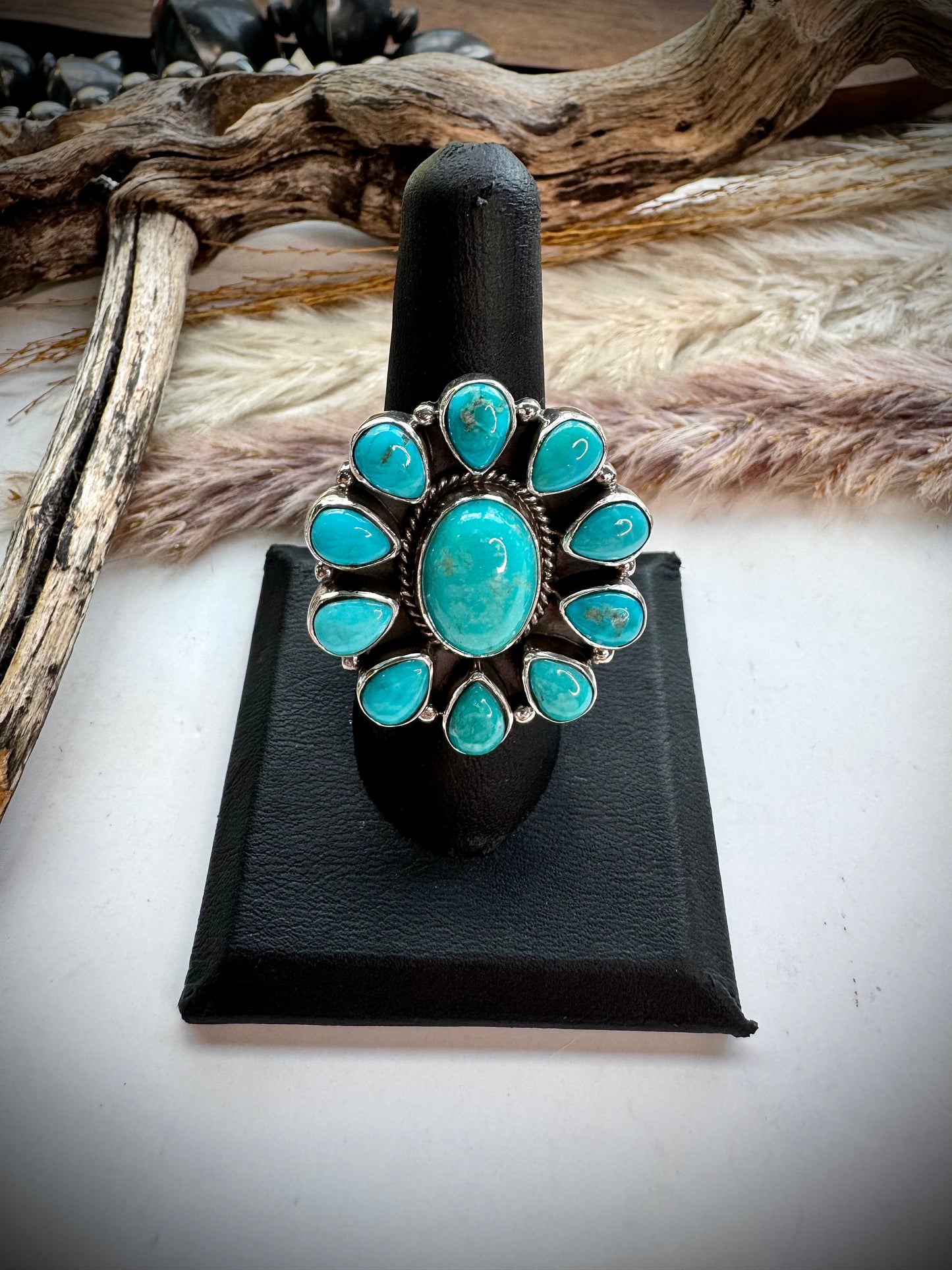 Adjustable Turquoise Cluster Ring