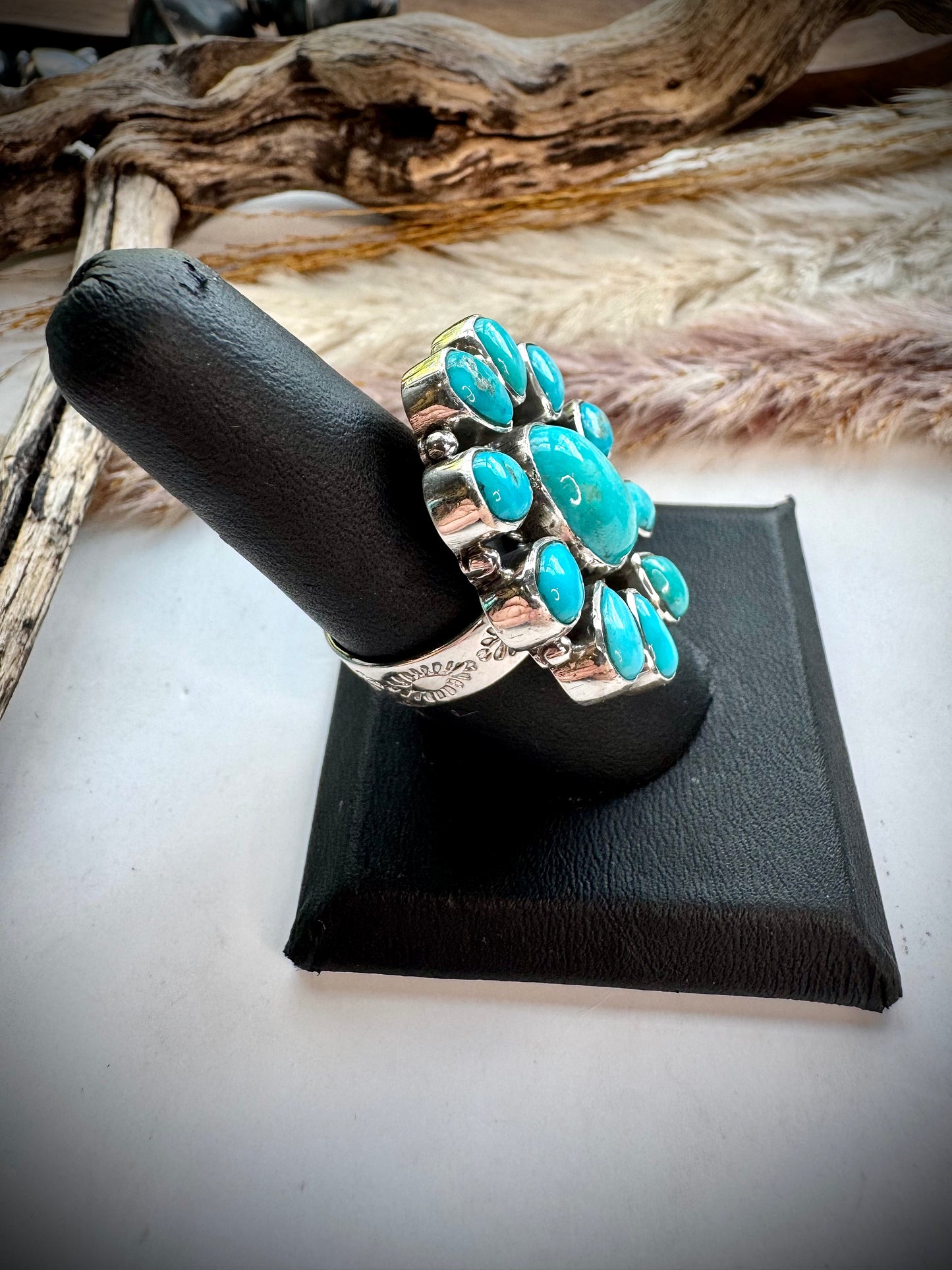 Adjustable Turquoise Cluster Ring
