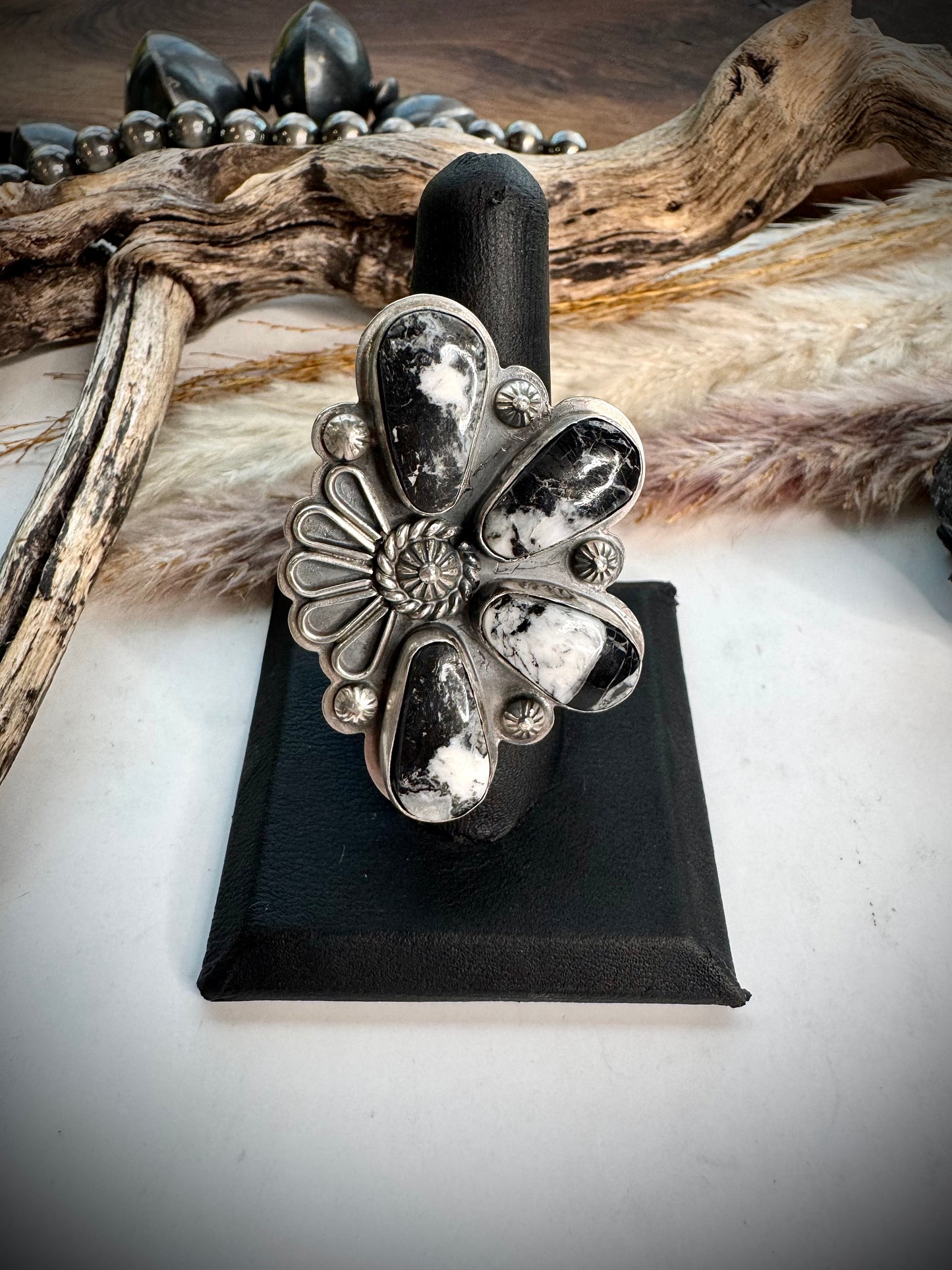Adjustable White Buffalo Ring