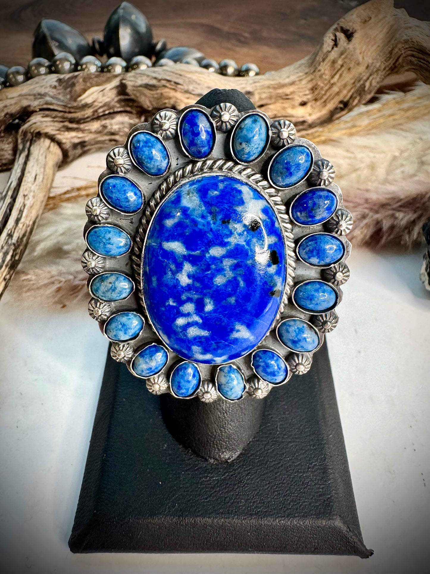 Denim Lapis Cluster Ring- Adjustable