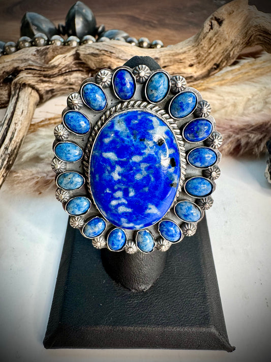 Denim Lapis Cluster Ring- Adjustable