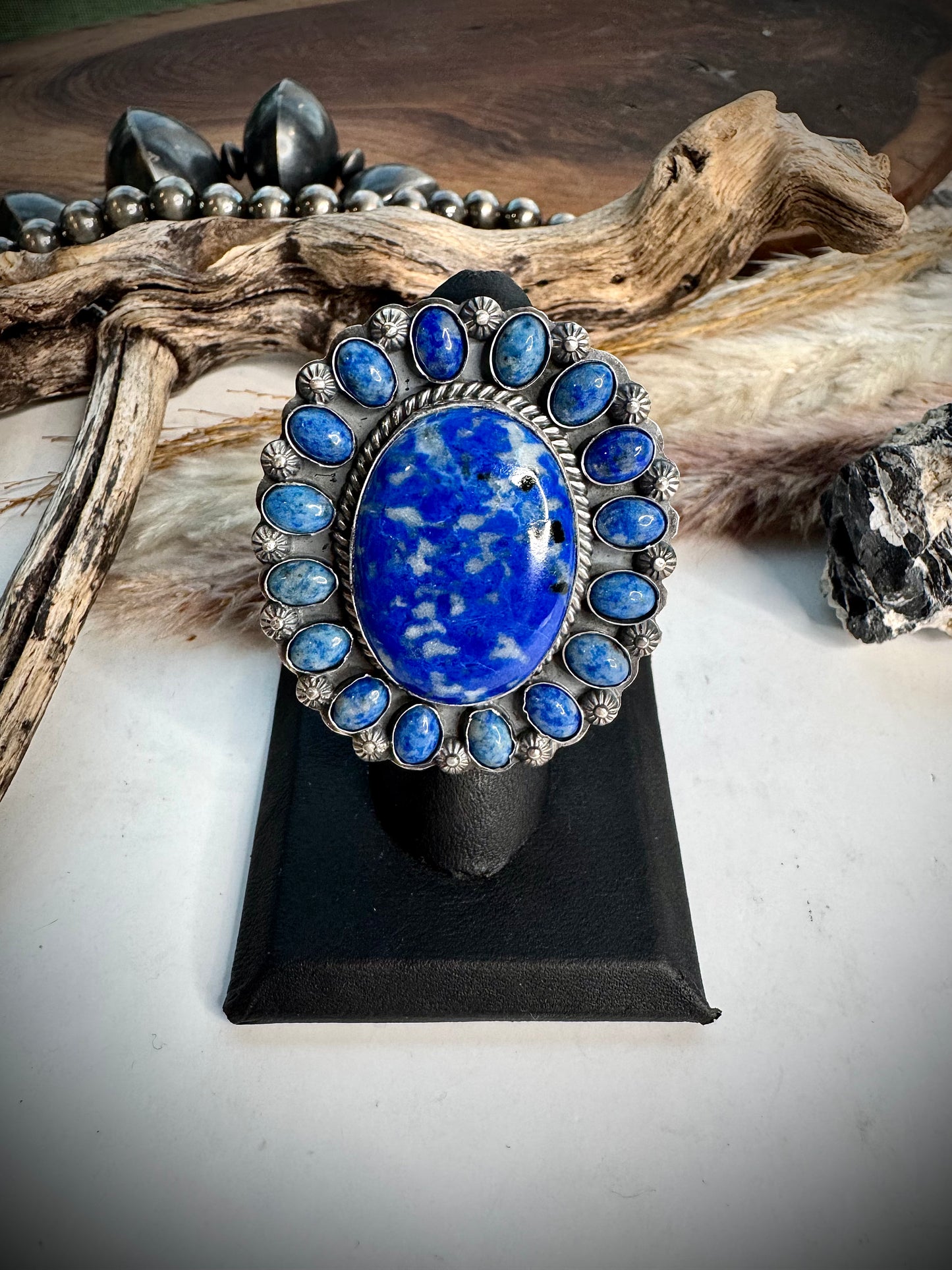 Denim Lapis Cluster Ring- Adjustable