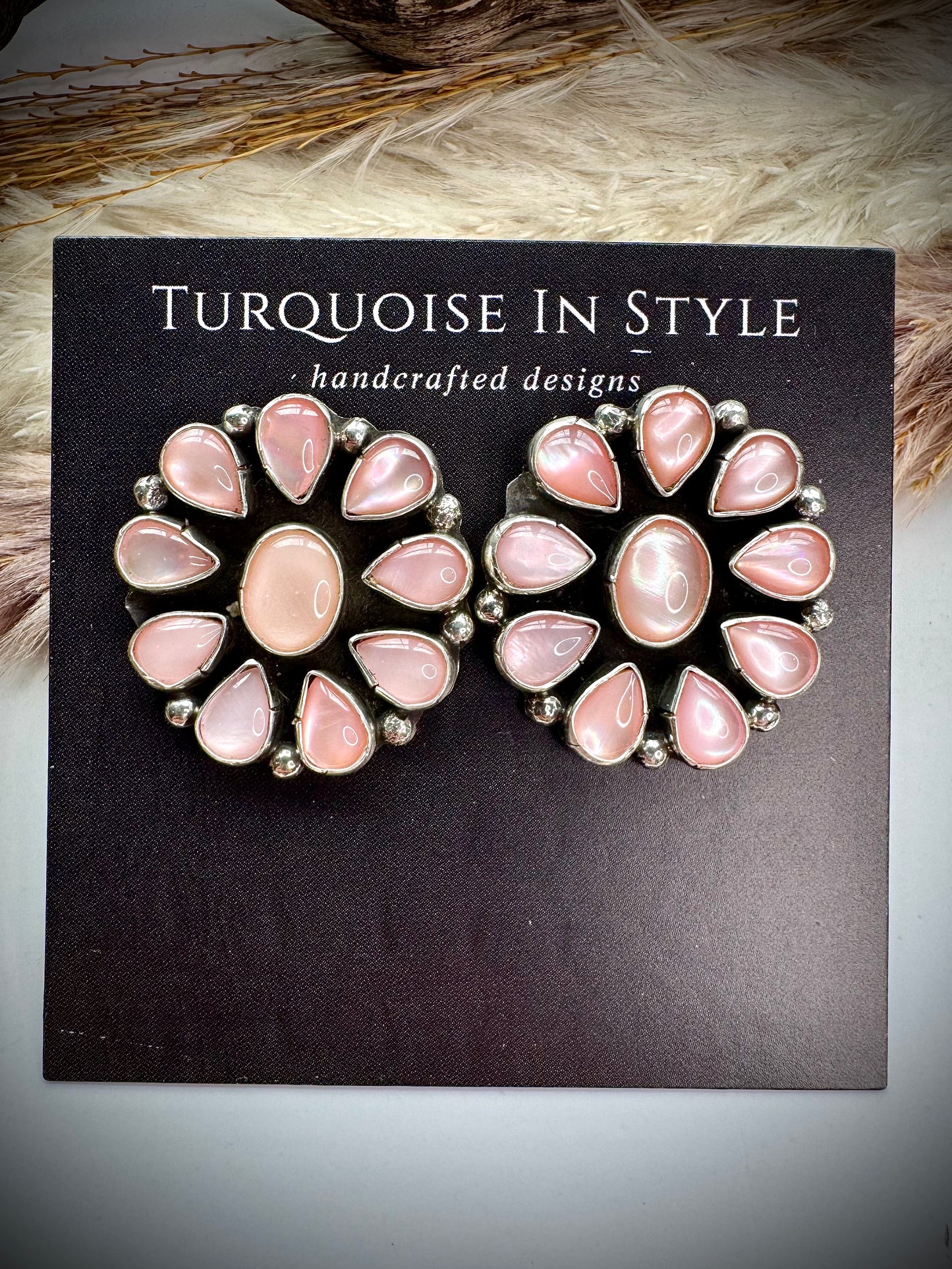 Pink Mother of Pearl Cluster Earings