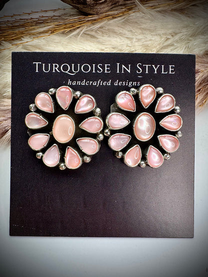 Pink Mother of Pearl Cluster Earings