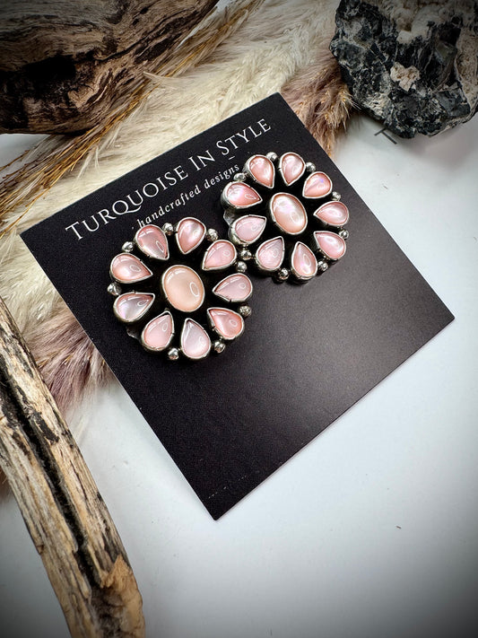 Pink Mother of Pearl Cluster Earings
