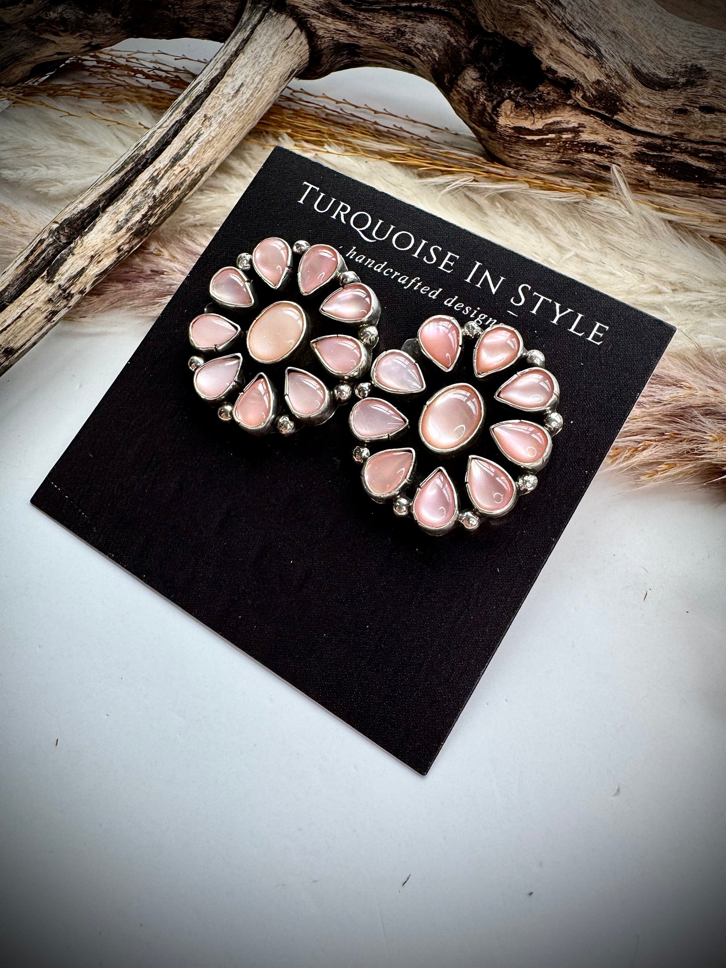 Pink Mother of Pearl Cluster Earings