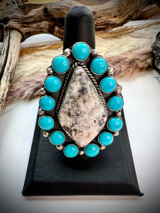 White Buffalo & Sleeping Beauty Adjustable Ring