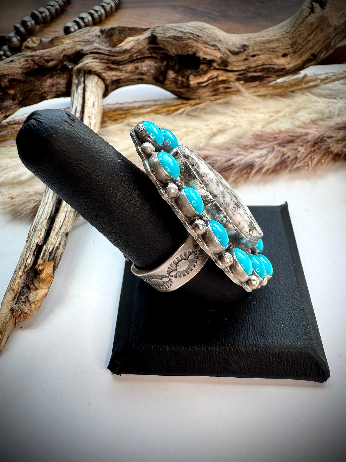 White Buffalo & Sleeping Beauty Adjustable Ring