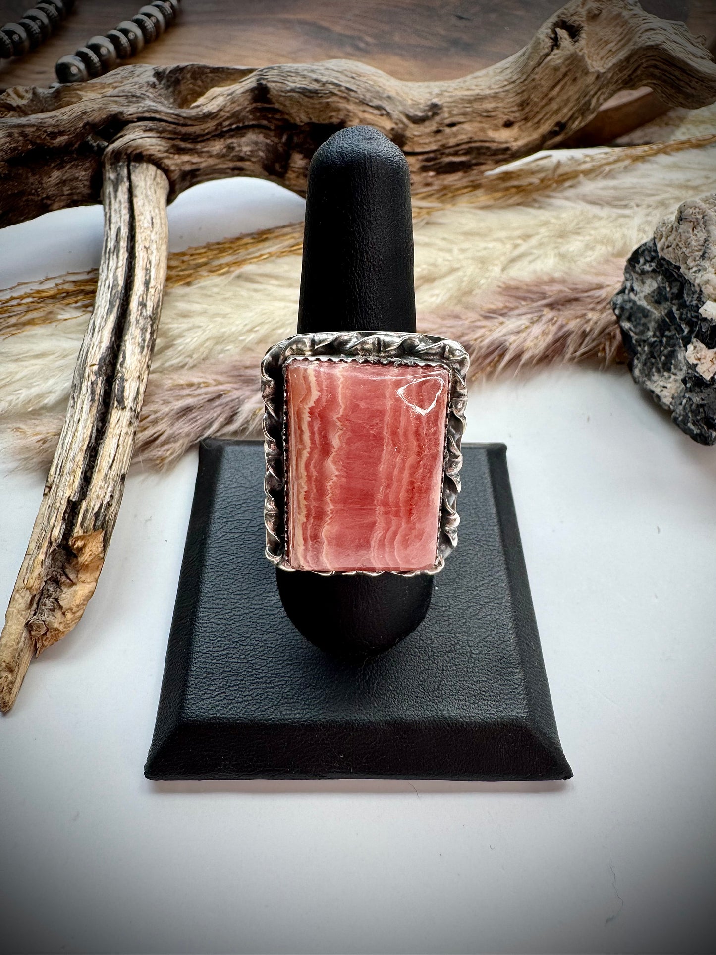Adjustable Rhodocrosite Ring
