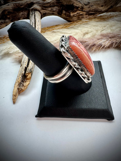 Adjustable Rhodocrosite Ring