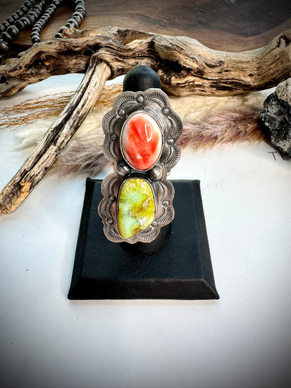 Palomino & Red Spiny Ring- Adjustable