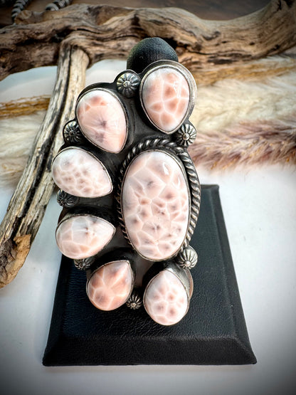 Pink Natrolite Half Cluster Ring- Adjustable