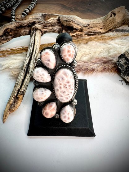 Pink Natrolite Half Cluster Ring- Adjustable
