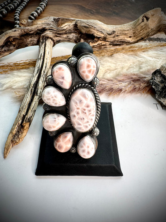 Pink Natrolite Half Cluster Ring- Adjustable