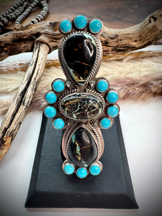 Blackjack and Sleeping Beauty Turquoise Crawler Ring- 7