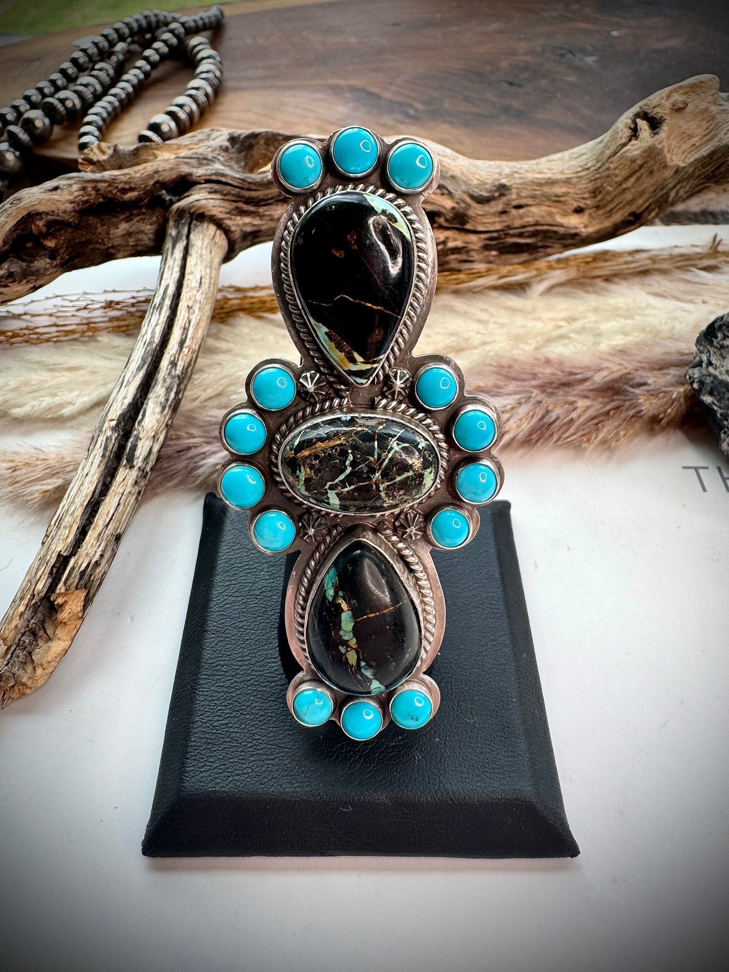 Blackjack and Sleeping Beauty Turquoise Crawler Ring- 7