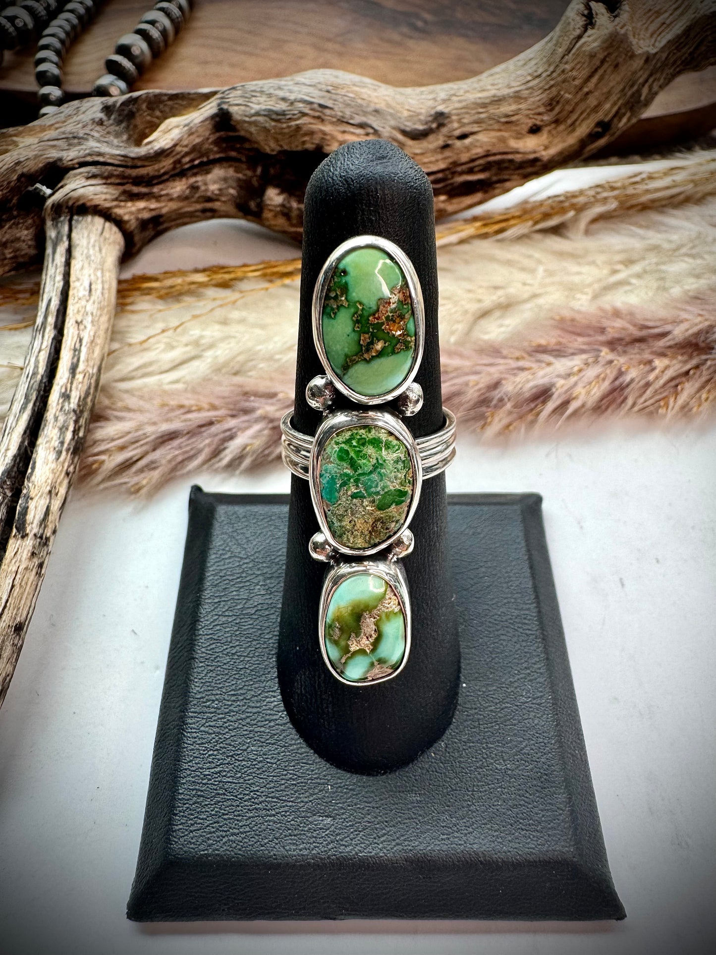 Three Stone Turquoise Crawler Ring-Size 6
