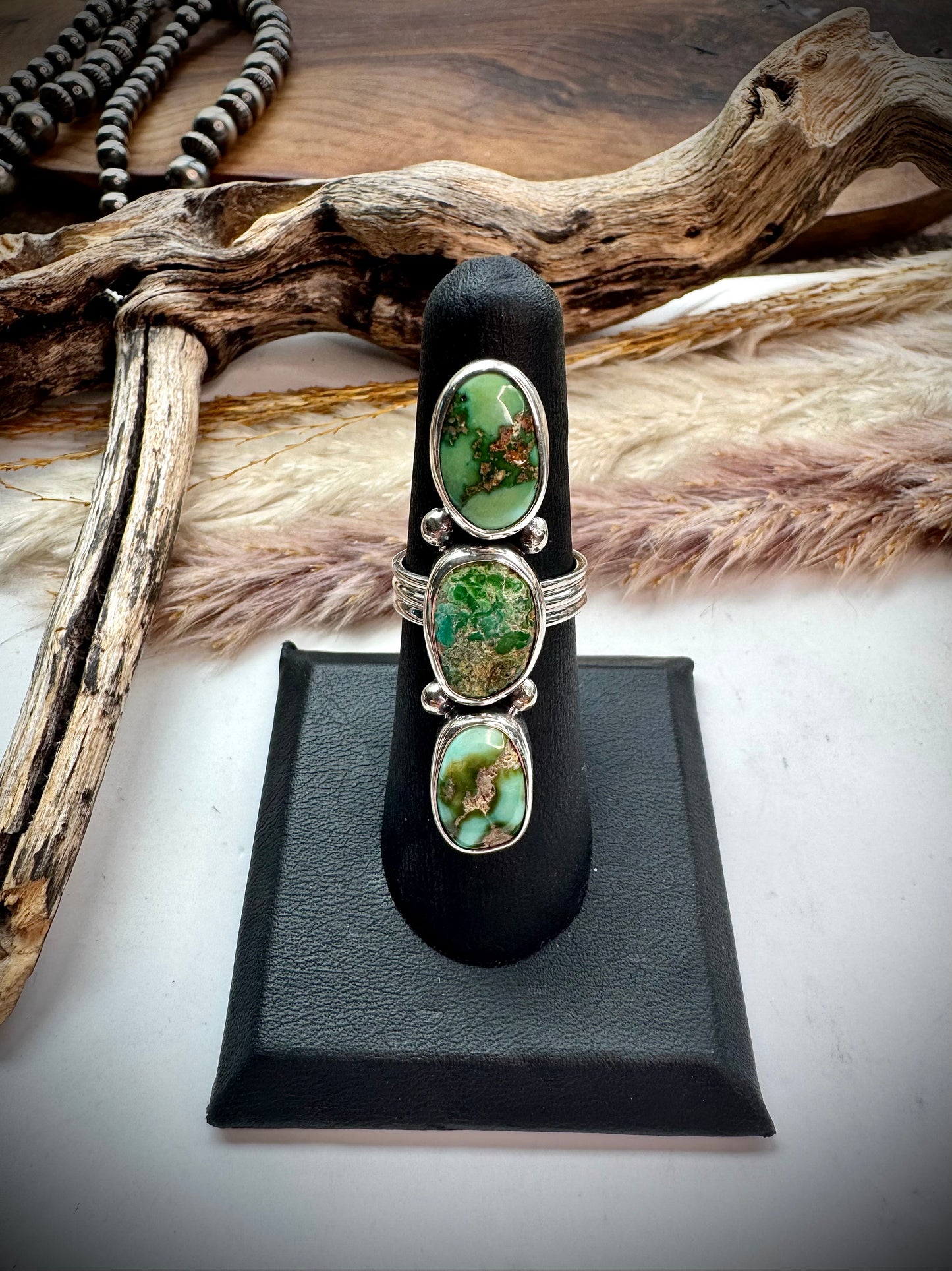 Three Stone Turquoise Crawler Ring-Size 6