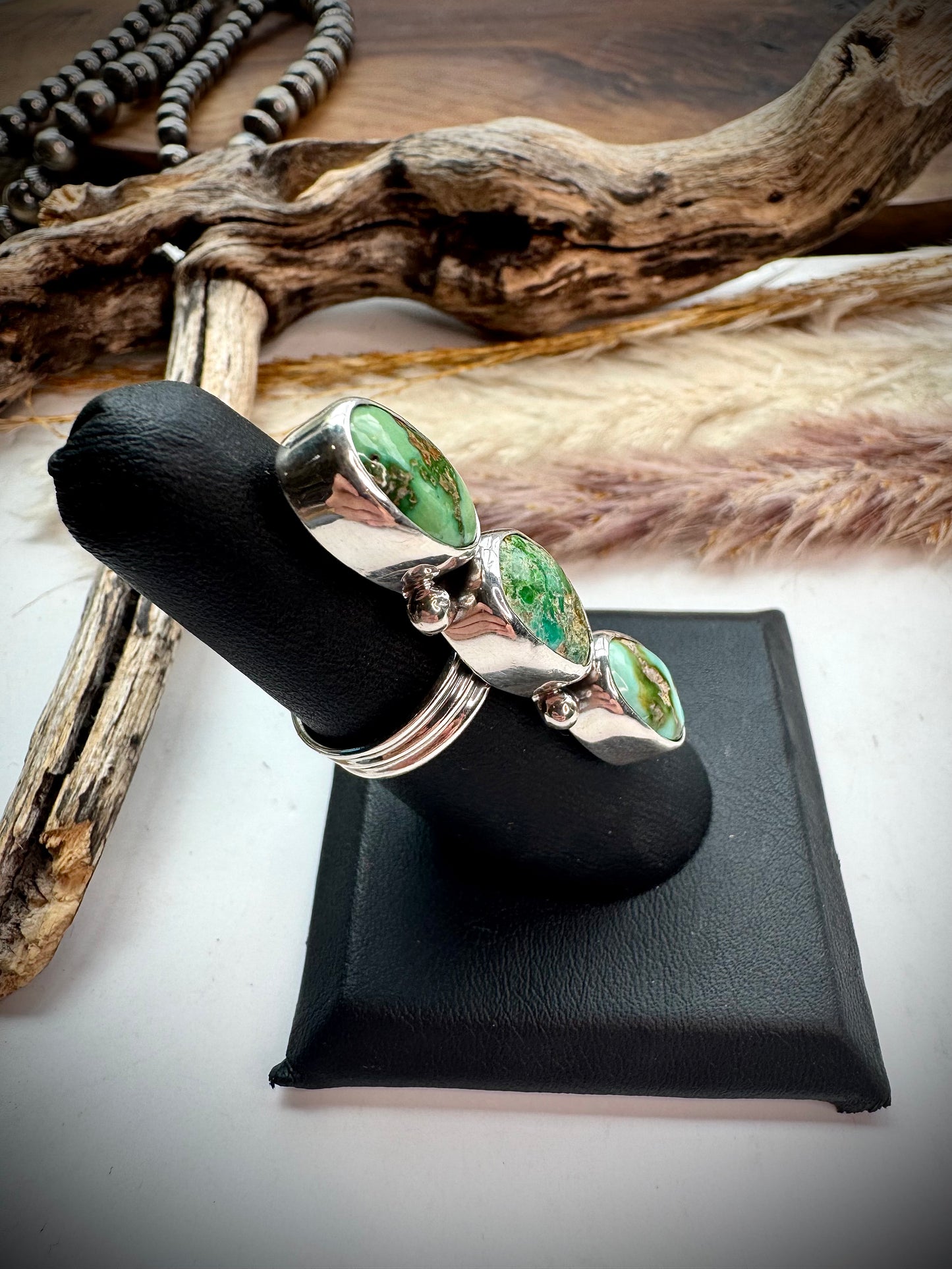 Three Stone Turquoise Crawler Ring-Size 6