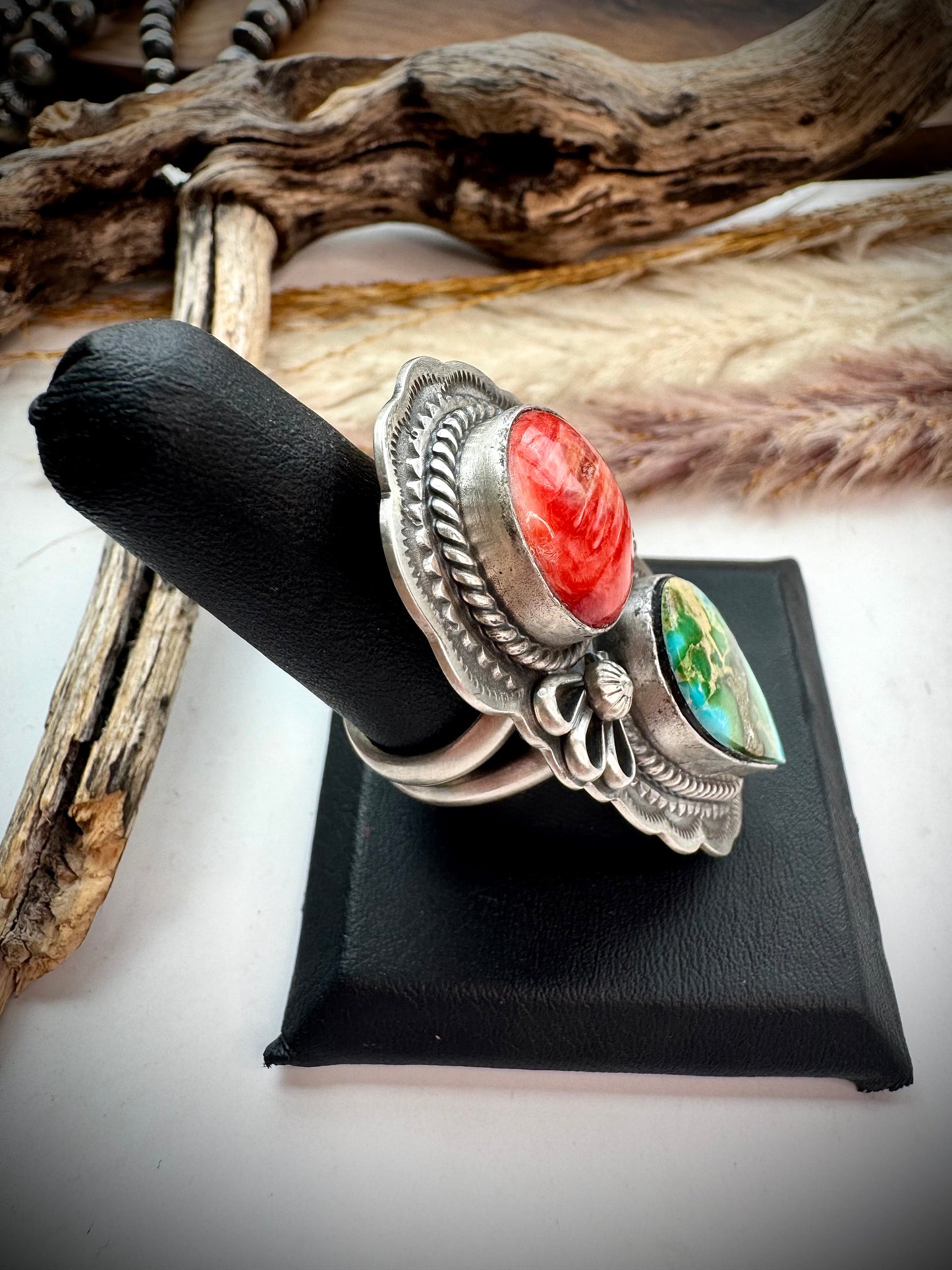 Sonoran Gold Turquoise and Red Spiny Ring- Adjustable