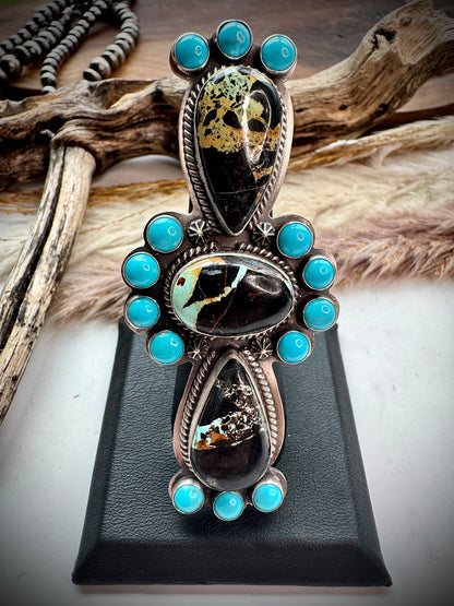 Blackjack & Sleeping Beauty Turquoise Crawler Ring- size 7 1/2