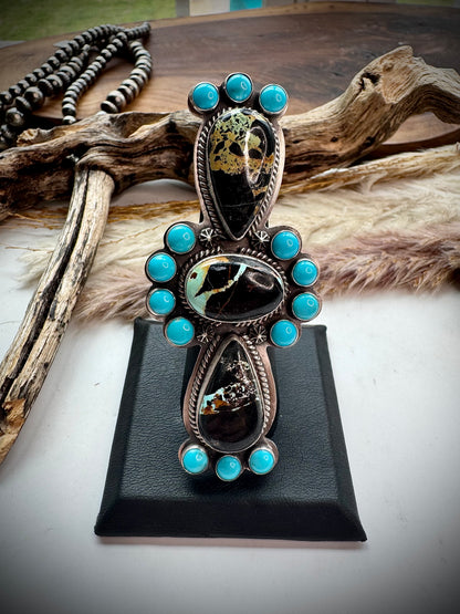 Blackjack & Sleeping Beauty Turquoise Crawler Ring- size 7 1/2