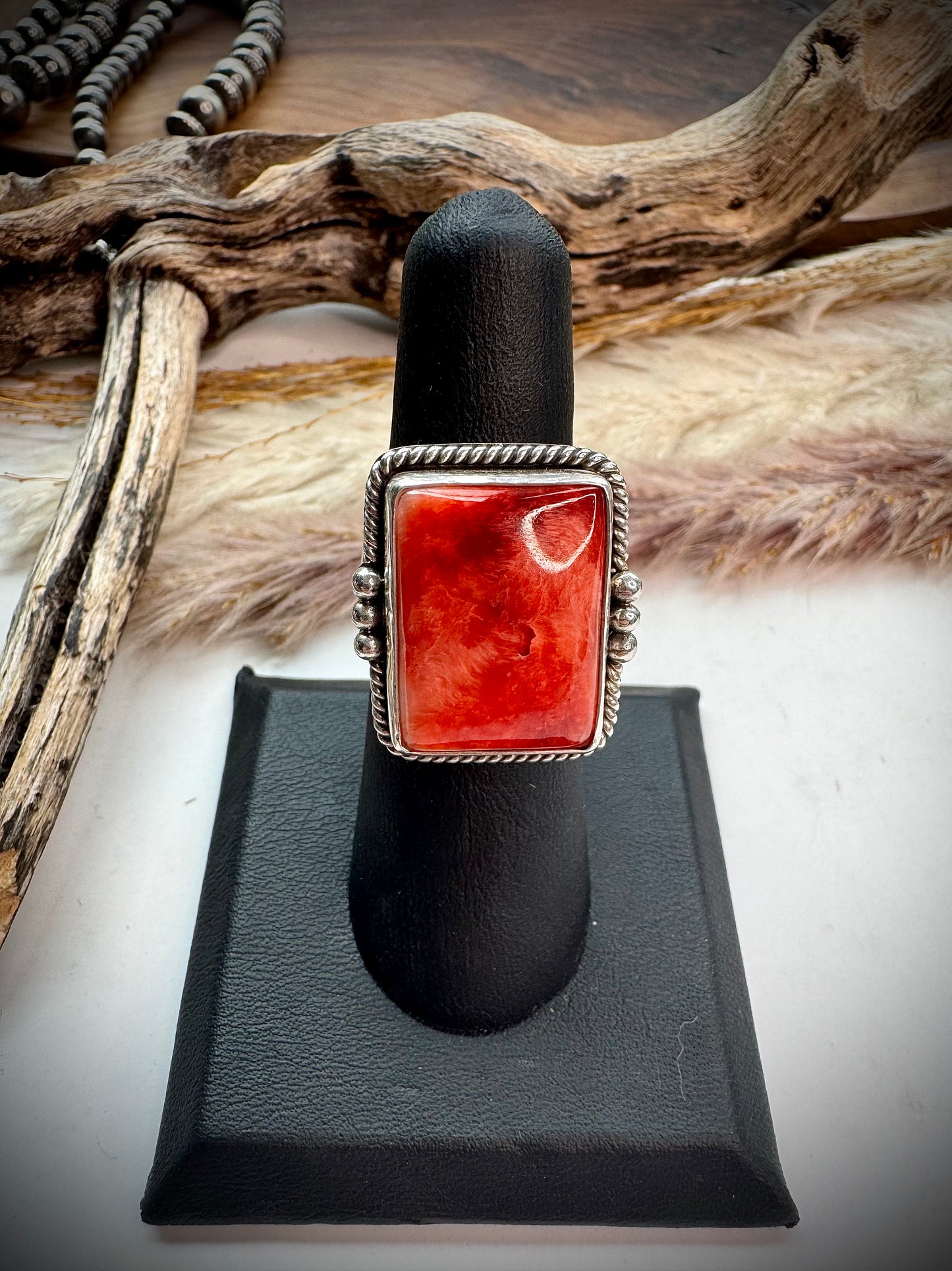 Red Spiny Adjustable Ring