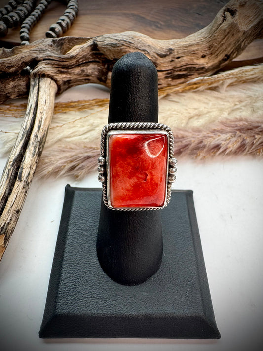 Red Spiny Adjustable Ring