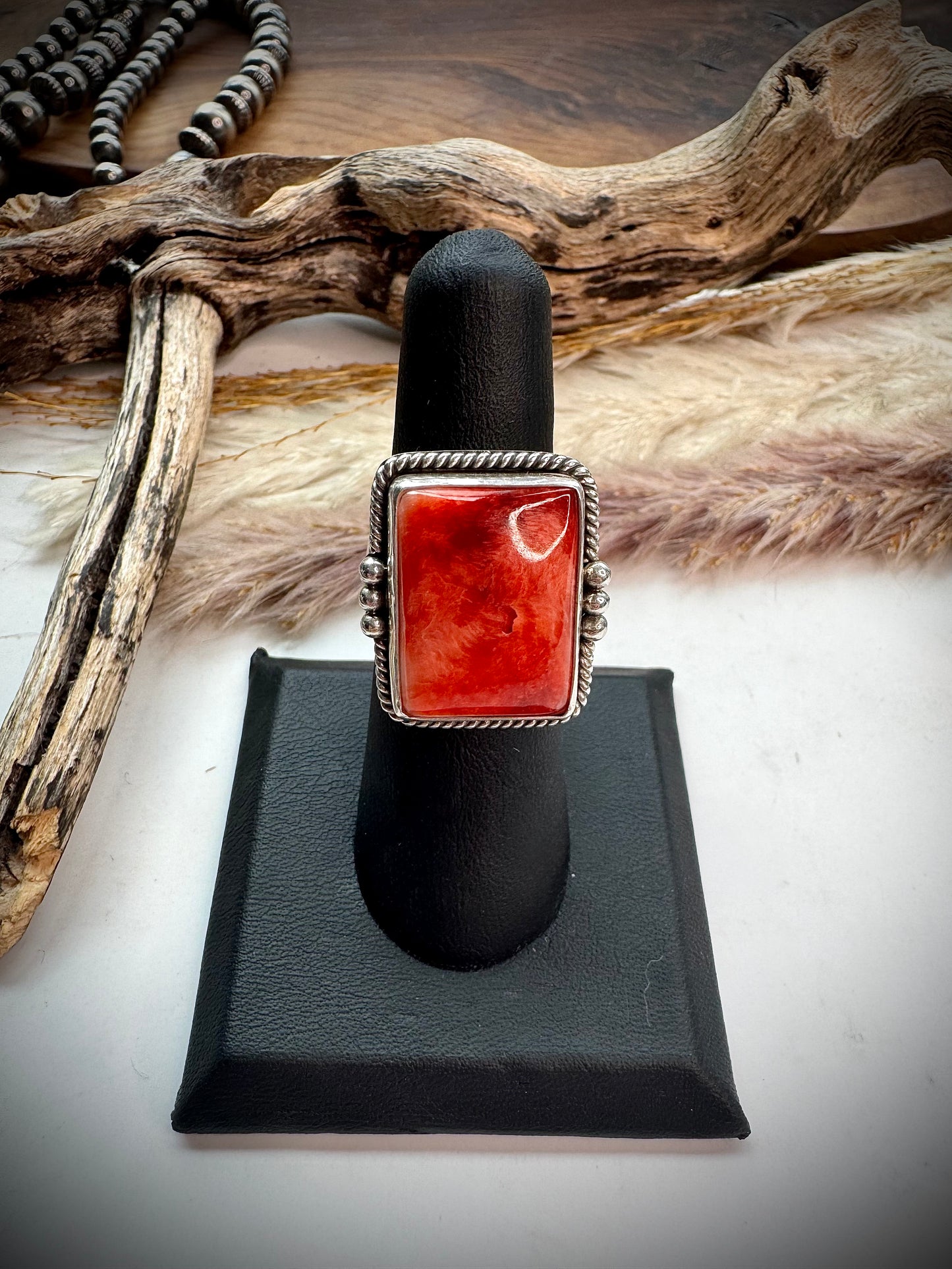 Red Spiny Adjustable Ring