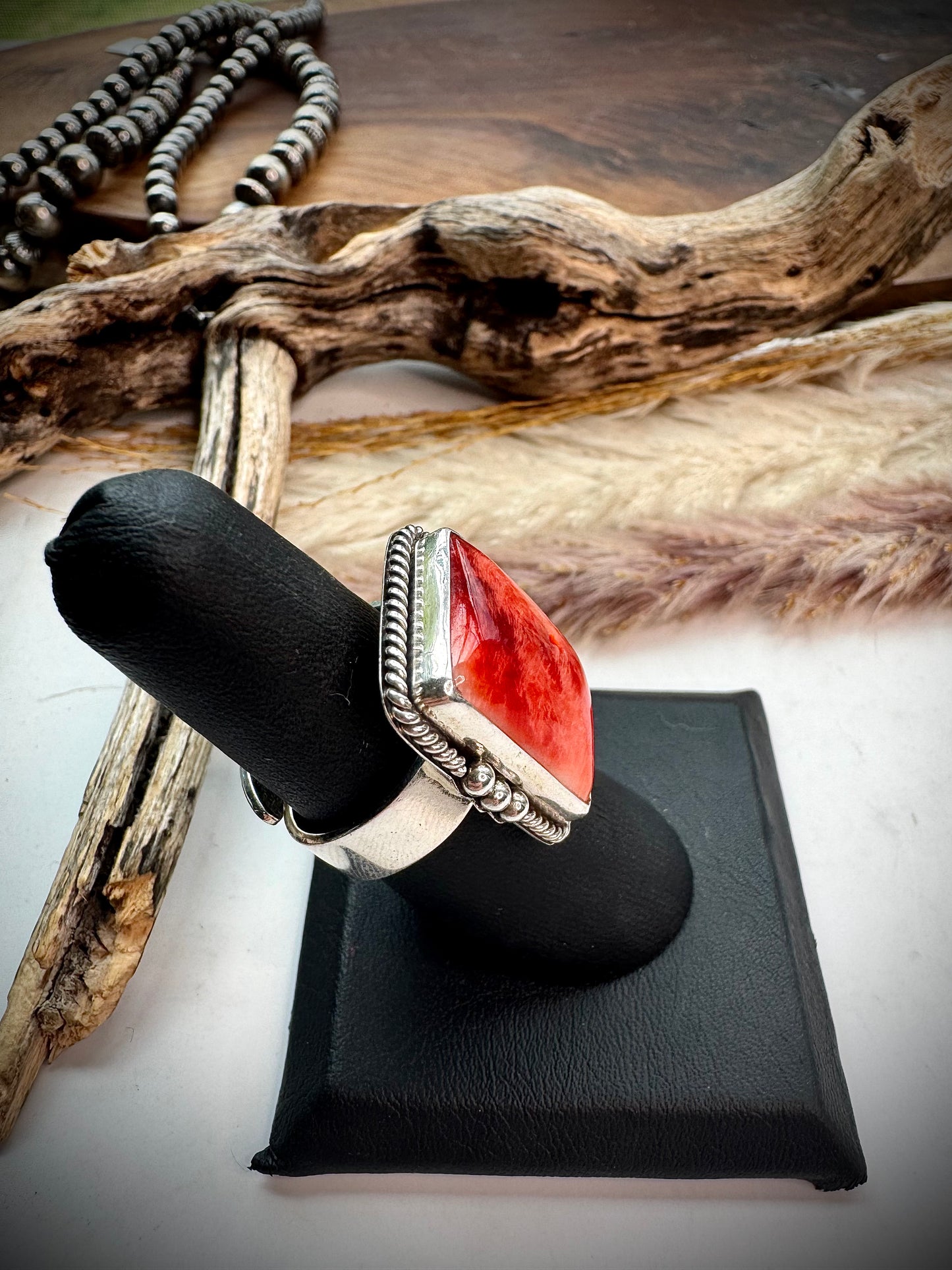 Red Spiny Adjustable Ring