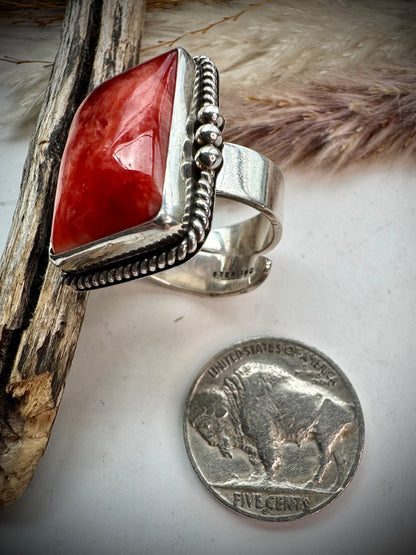 Red Spiny Adjustable Ring