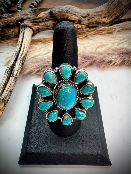 Turquoise Cluster Ring- Adjustable