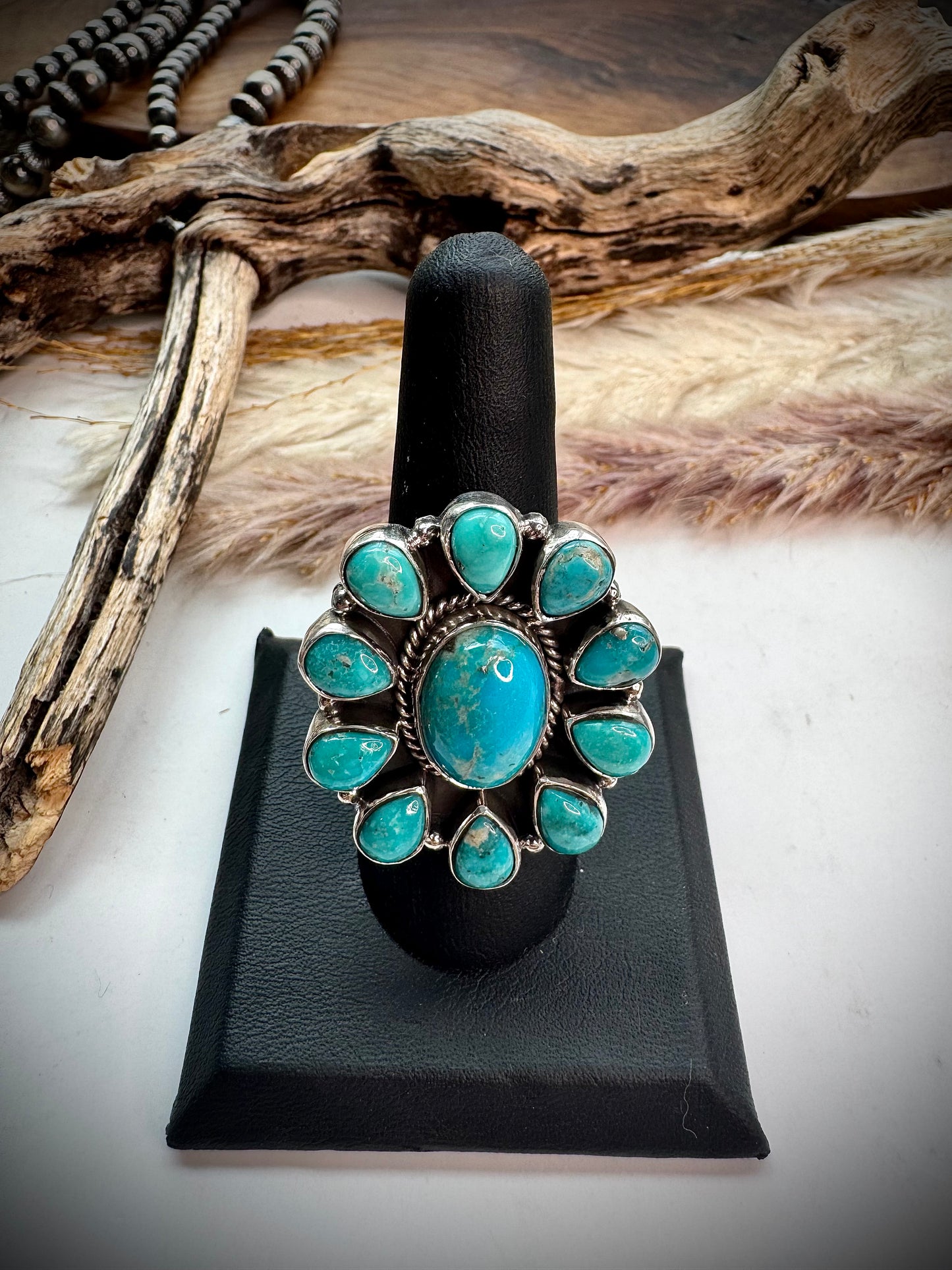 Turquoise Cluster Ring- Adjustable
